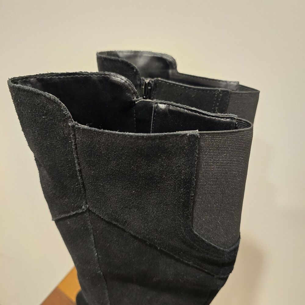Crown Vintage Boots Womens 8 M Knee High Tall Riding Black Suede Leather Western - Picture 5 of 15